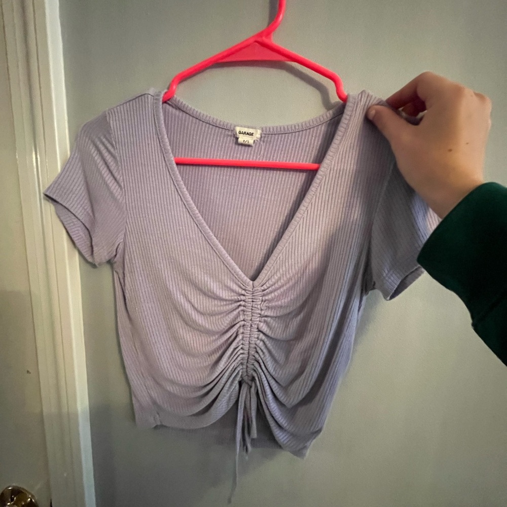 ruched purple t shirt crop top